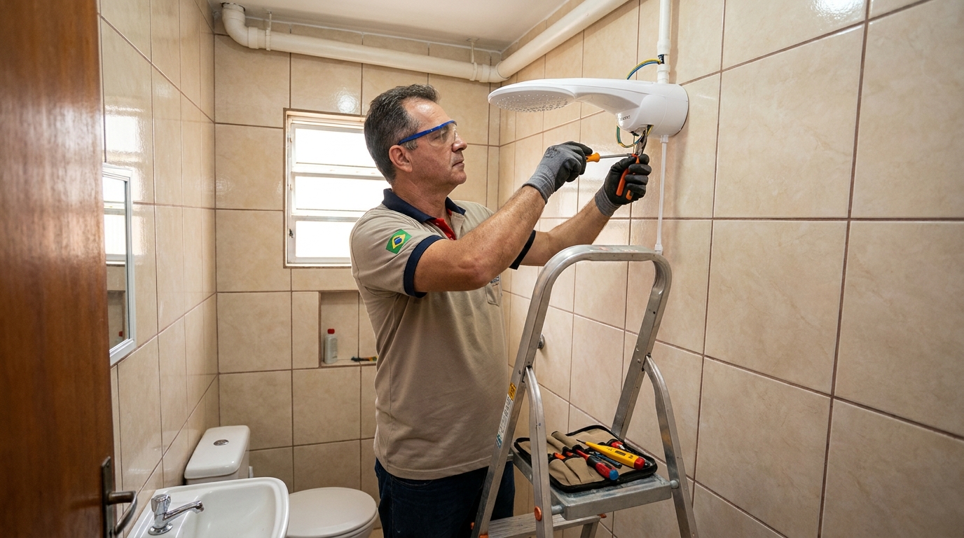 Instalação de chuveiro no banheiro em Franca‑SP